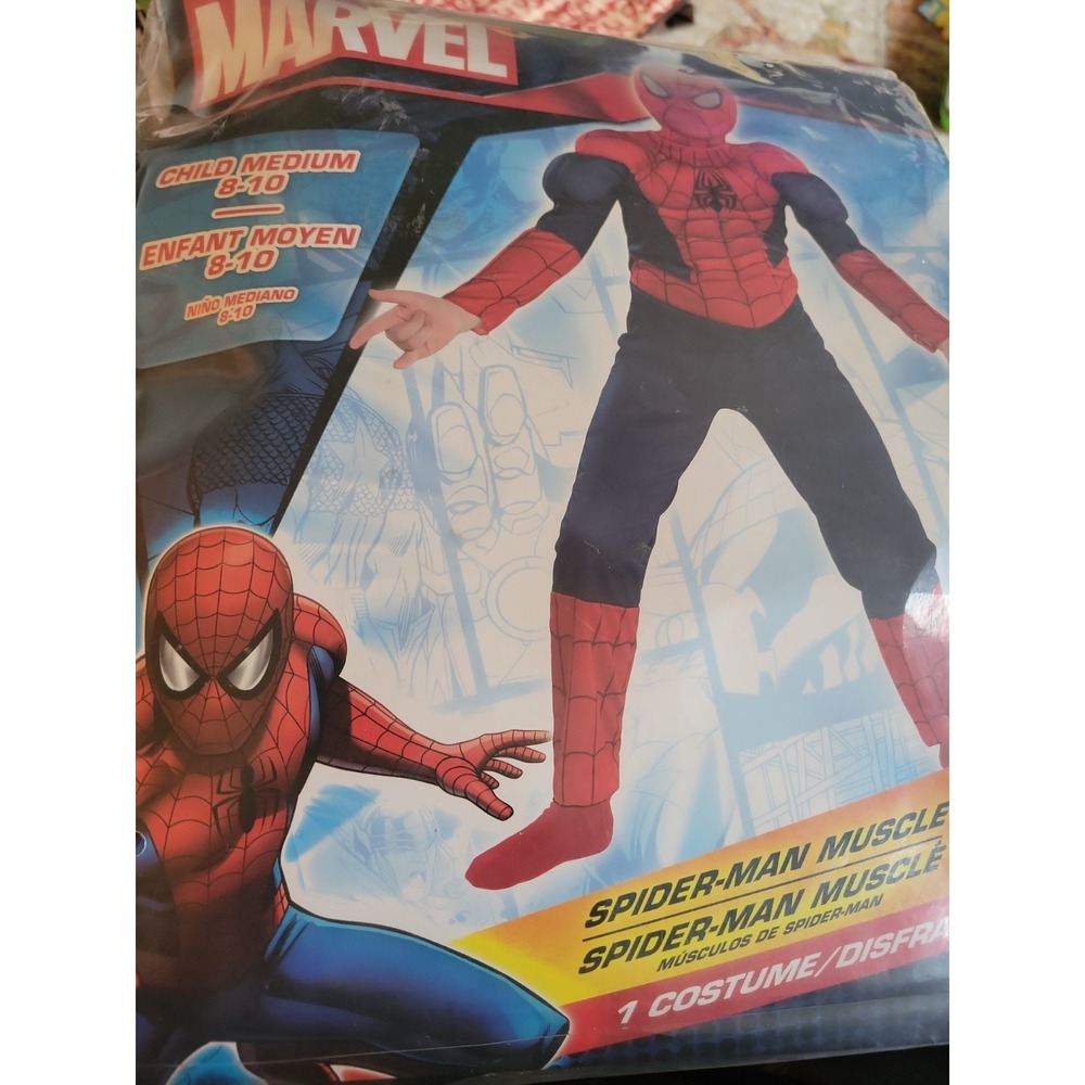 Spiderman Big Kid Costume Muscle Chest Padded Jumpsuit with Mask 8-10 - Picture 1 of 1